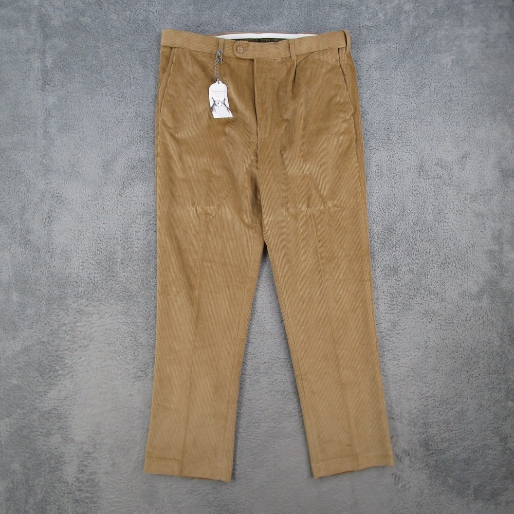 Peter Christian Mens Corduroy Trousers Tan Pleated Straight Leg MT08 38x31 NWT